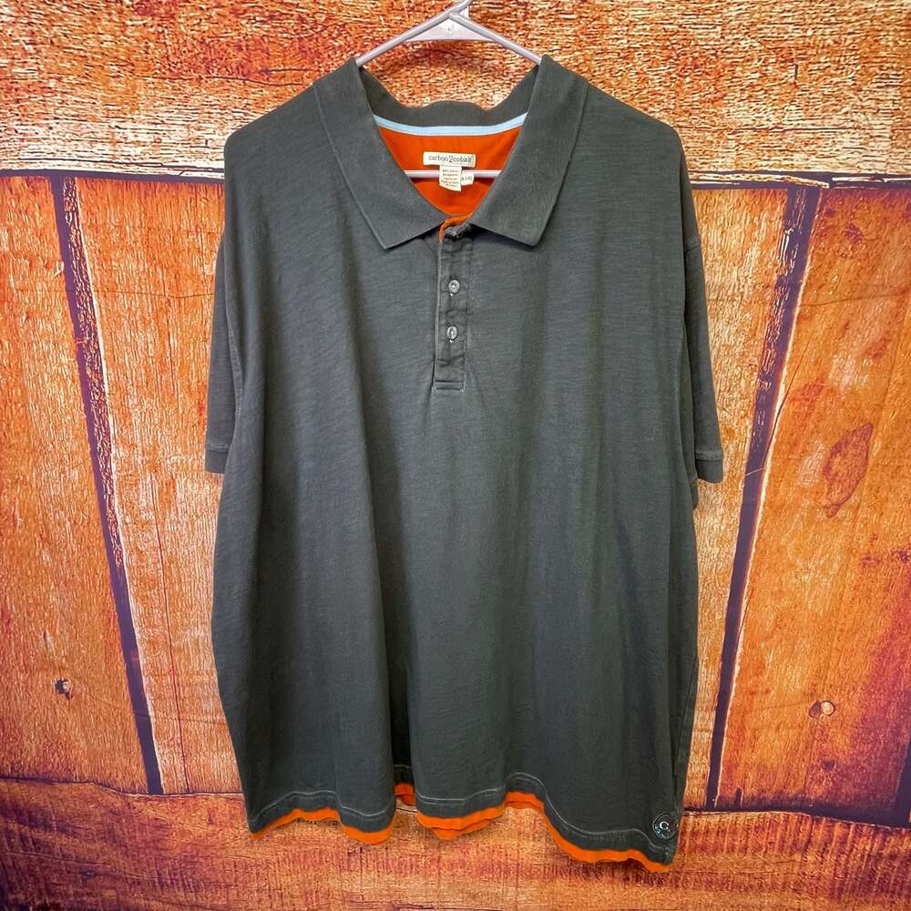 Carbon2Cobalt Men's Catalyst Polo Short Sleeve Cotton Shirt Charcoal/Orange XXXL